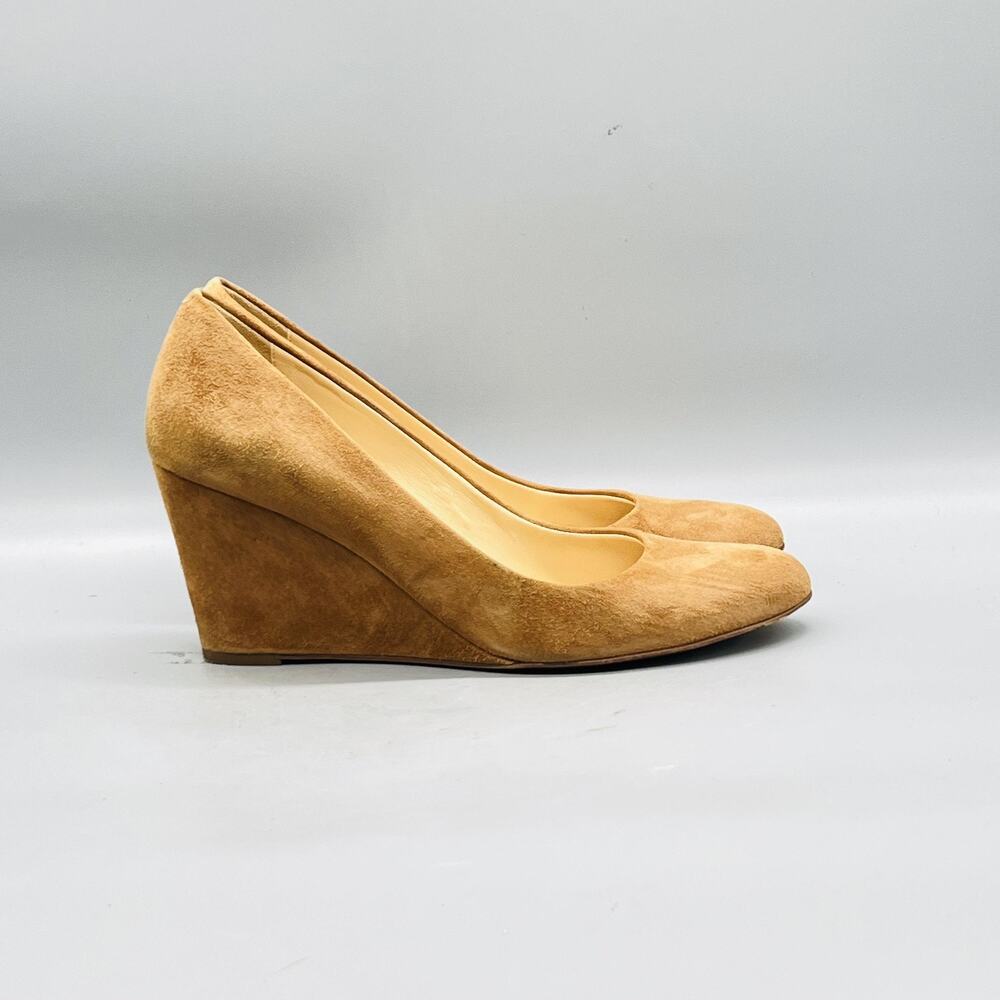J Crew Shoes Womens 8 Brown Suede Wedge Heel Dress Pumps Round Toe Slip On